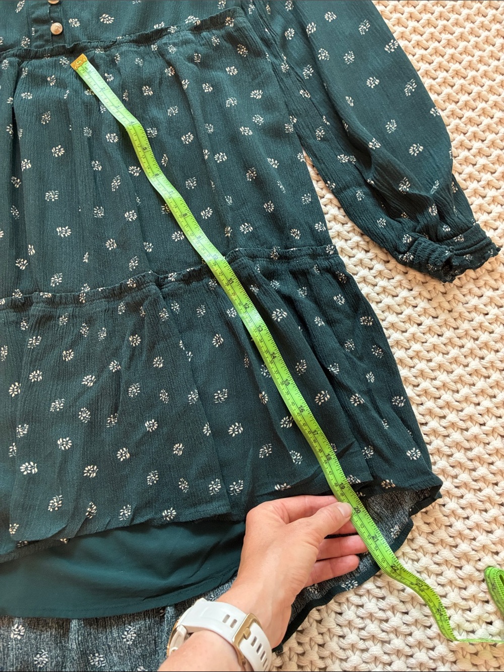 UpWest Teal Green Floral Tiered Long-Sleeve Dress - Picture 7 of 9